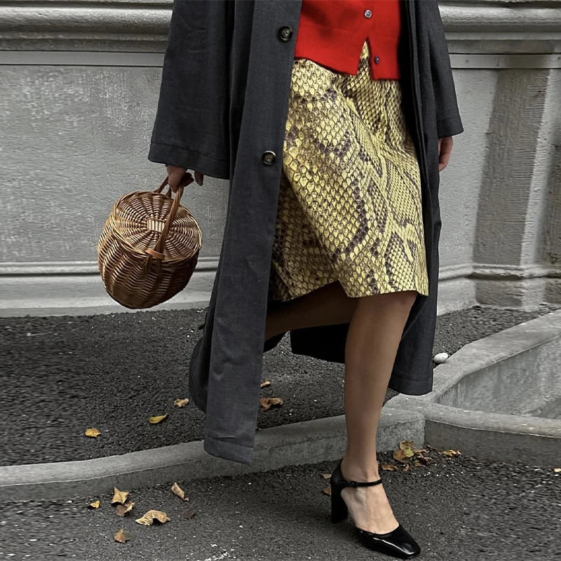 Fashion Ladies Half Skirt Snake Print High Waist Elastic Waist Loose Skirt Light Luxury Dress Versatile Summer Casual Skirts