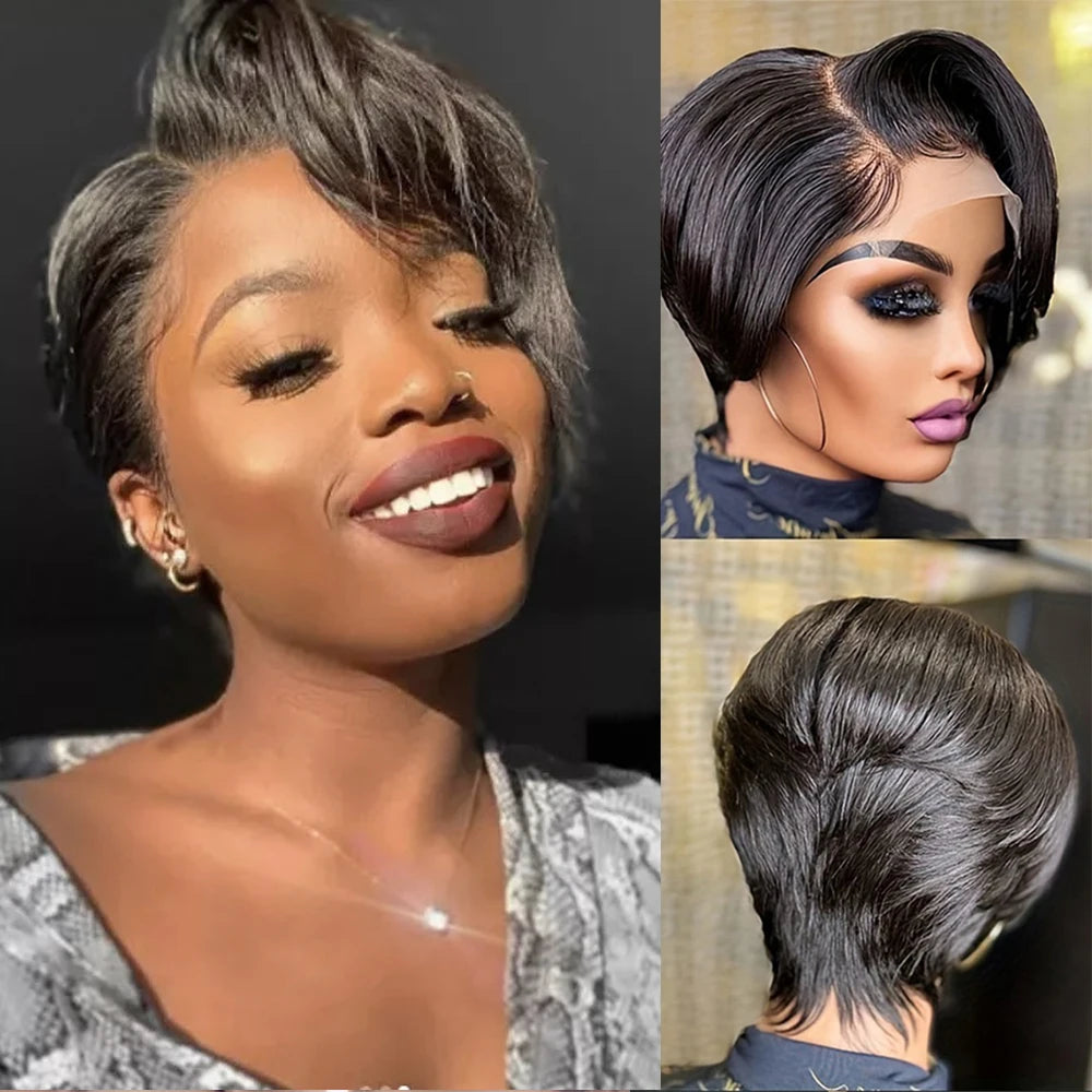 Pixie Cut Wig 13x1 Transparent Lace Human Hair Wigs Natural Color 4/27 For Women Short Bob Wig T Part Lace Wig