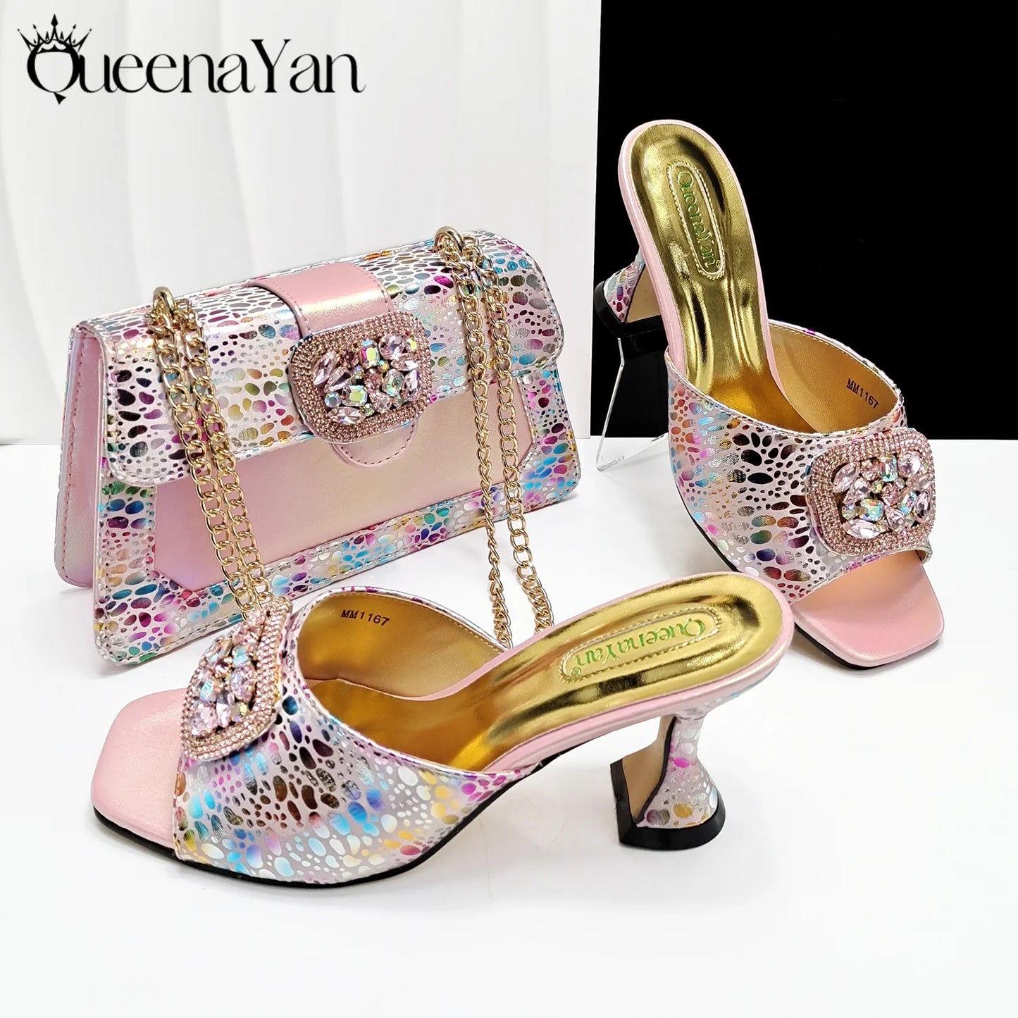 QueenaYan 2025 Fashion Newest Arrival Orange Color Square Toe Women Sandals Shoes Matching Bag Set for Ladies Wedding Party Pump