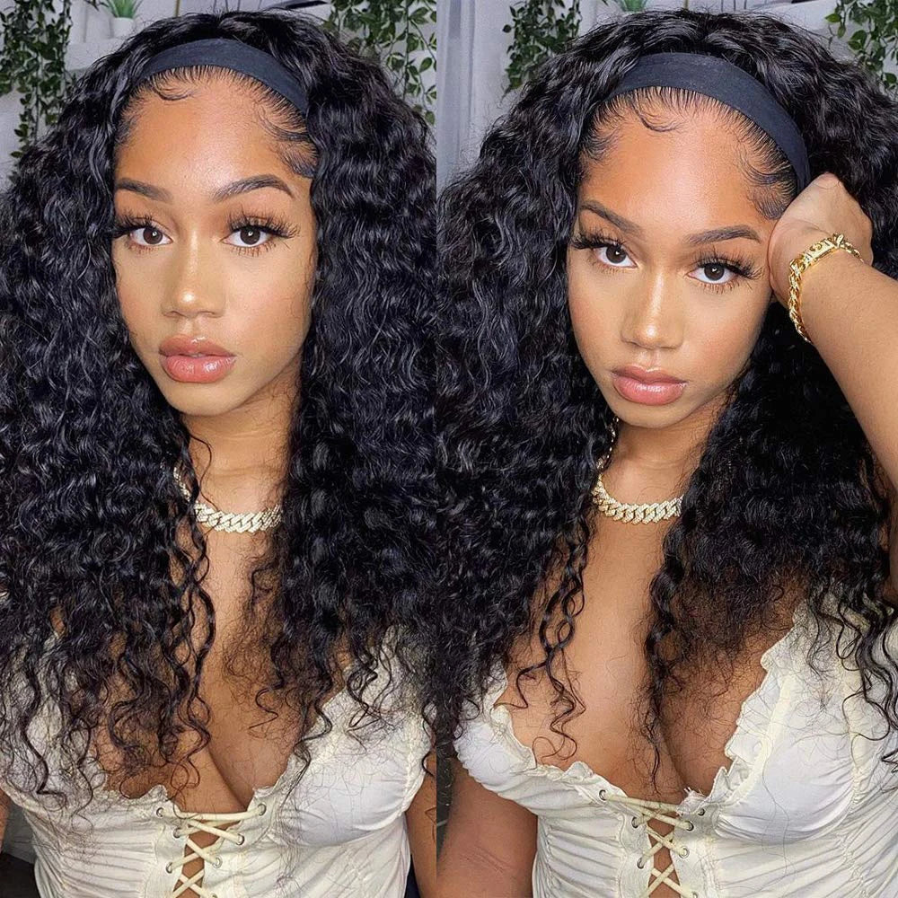 Women's Headband Wig Human Hair Water Wave Natural Hair Brazilian Wigs For Black Women Remy Full Machine Made Fast Delivery