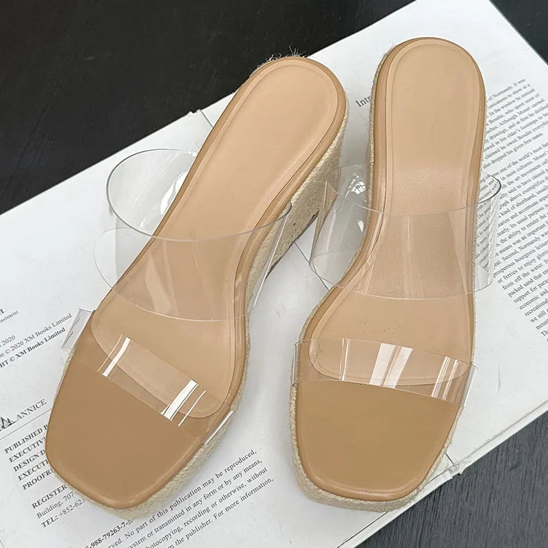 2025 Platform Ladies Wedges Slides Slippers Shoes Female Pumps Shoes Fashion Transparent Footwear Women Wedges Slippers Big Size
