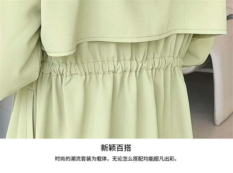 Autumn Windbreaker New Women's Thin Coat Korean Version 2023 Single-Layer Fashion Drawstring Slim Trench Coat Top with 3/4 Sleev