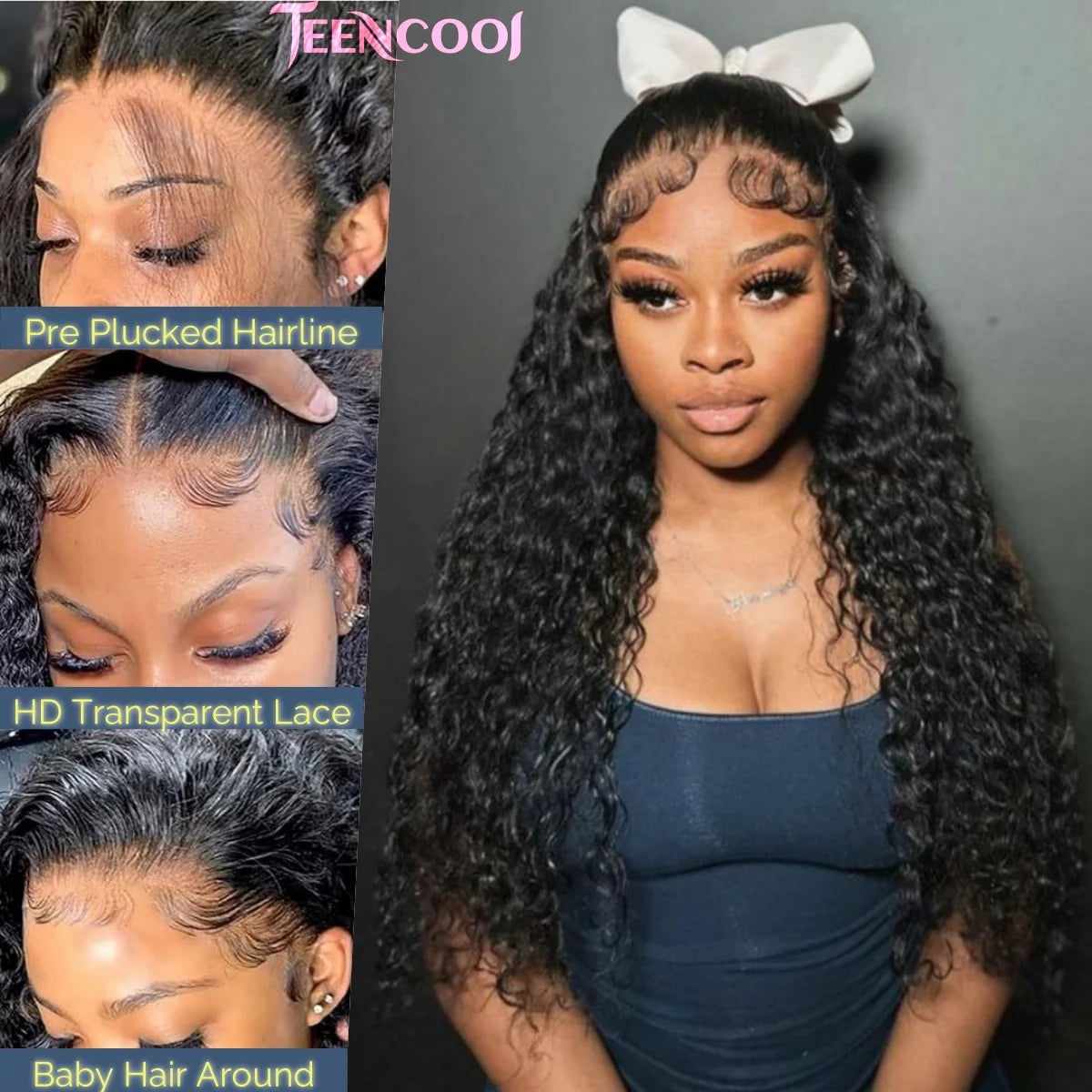 Deep Wave Lace Front Wigs Human Hair 13x6 HD Transparent Curly Lace Frontal Wigs Human Hair Pre Plucked with Baby Hair Natural