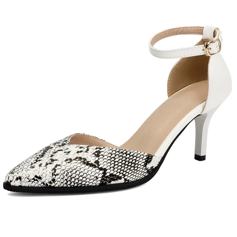 Snake Print Ankle Strap Pumps