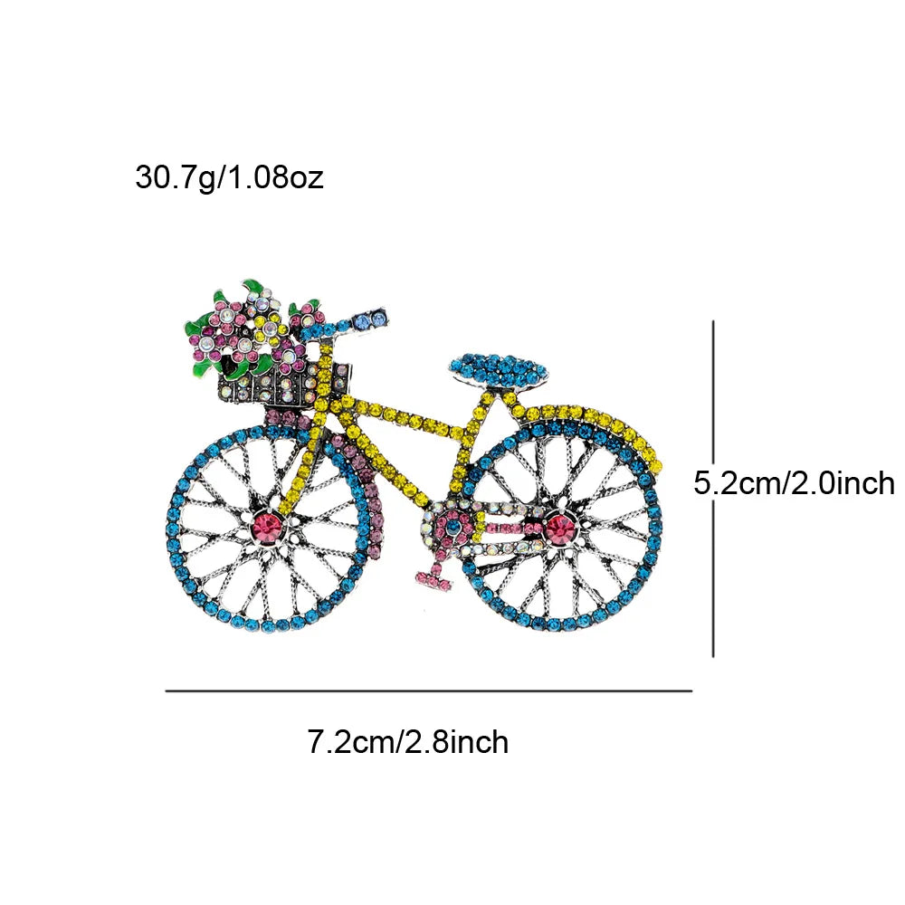 Wuli&baby Shining Bicycle Brooches For Women Unisex 2-color Beautiful Taking Flowers Bike Brooch Pins Gifts-6694