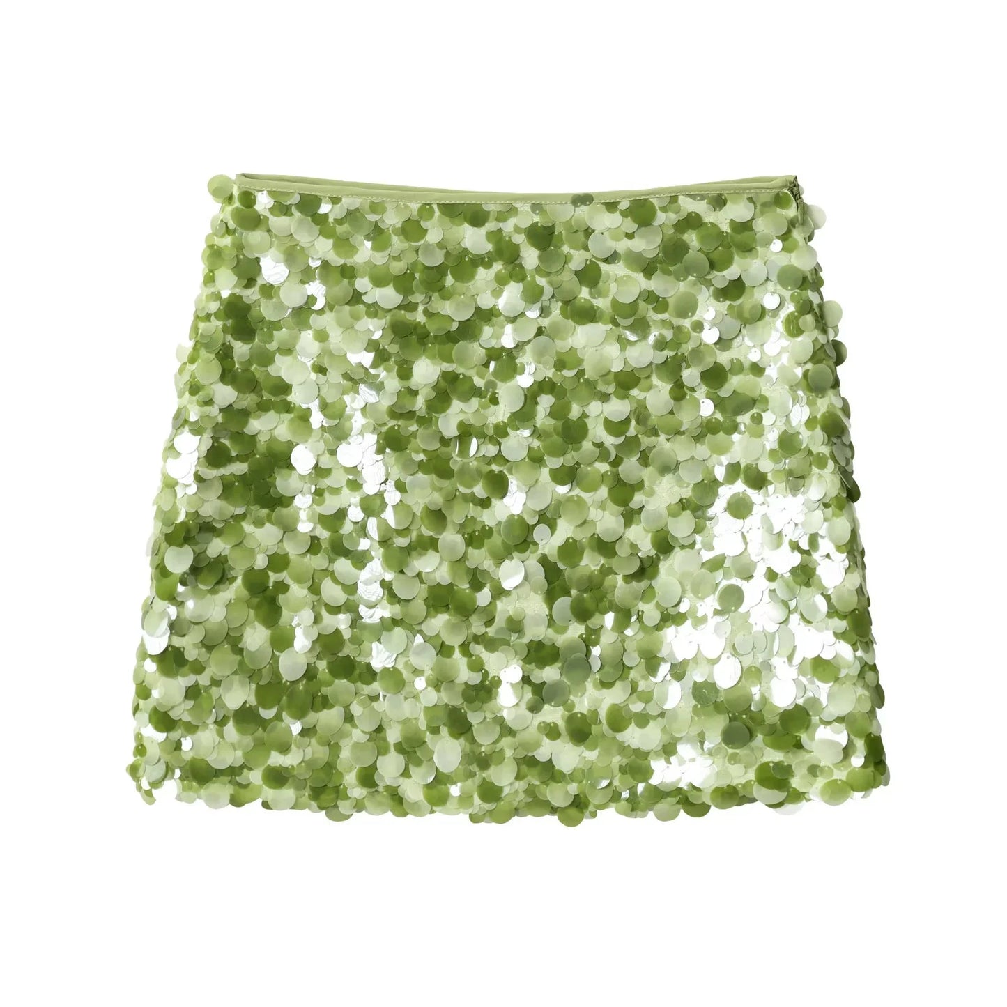 TRAFZA 2025 Spring Summer Sexy Butter Yellow Women Skirts Fashion Streetwear Beading Solid Straight Chic Ladies Mini Skirts