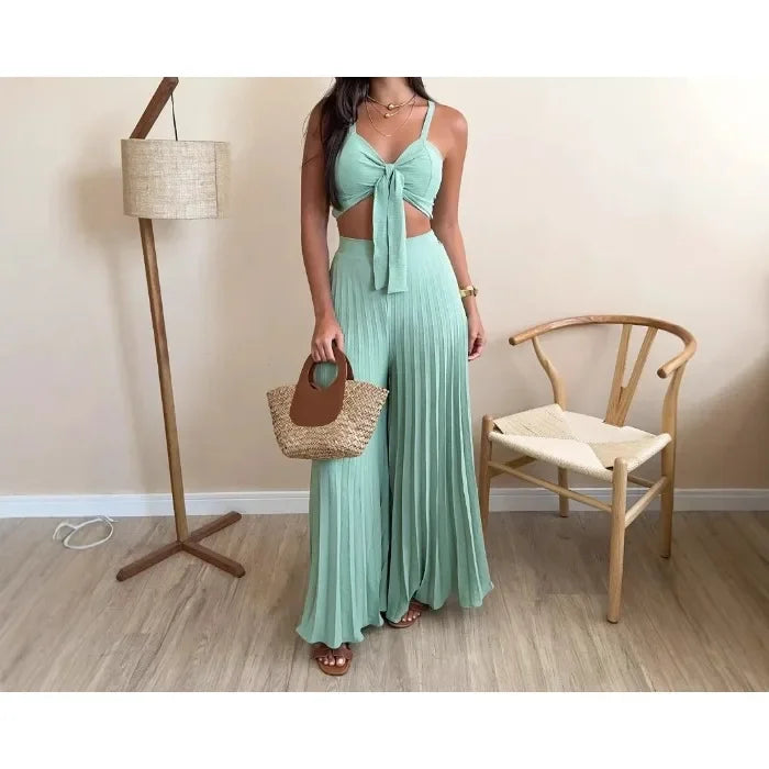 2 Piece Pants Set Women Streetwear Fashion Versatile Sleeveless Camisole Vest and Loose Wide Leg Trousers Suit Summer 2025 New