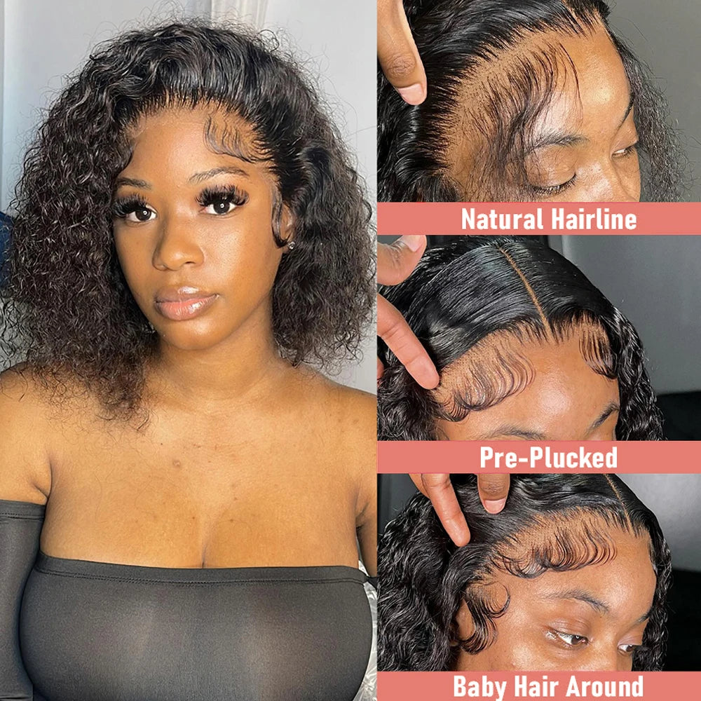 Short Curly Bob Wigs Human Hair 250% Glueless Brazilian Closure Frontal Wigs Without Glue Pre Cut Lace Wigs For Women On Sale
