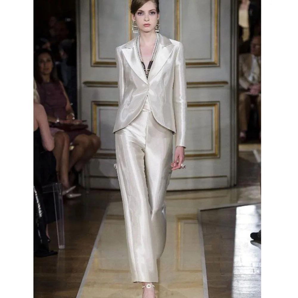 Luxury Classy Women's Suits Single Button 2 Pieces Jacket Pants Female Clothing Slim Fit Office Banquet Lady's Blazers Sets