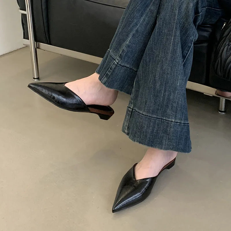 Summer Spring Luxury Flats Ladies Slippers Female Slides Sandals Shoes Fashion Pointed Toe Flats Slippers Shoes For Women Mules