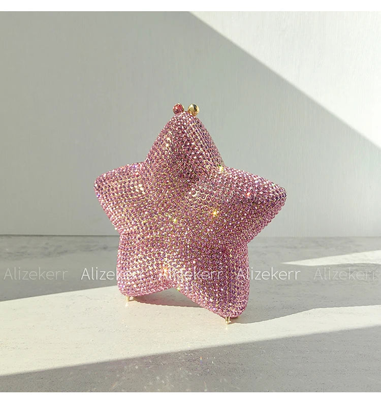 Alizekerr Star Shaped Crystal Evening Bags Women Boutique Gorgeous Sparkling Rhinestone Mini Metal Clutch Purses Wedding Party