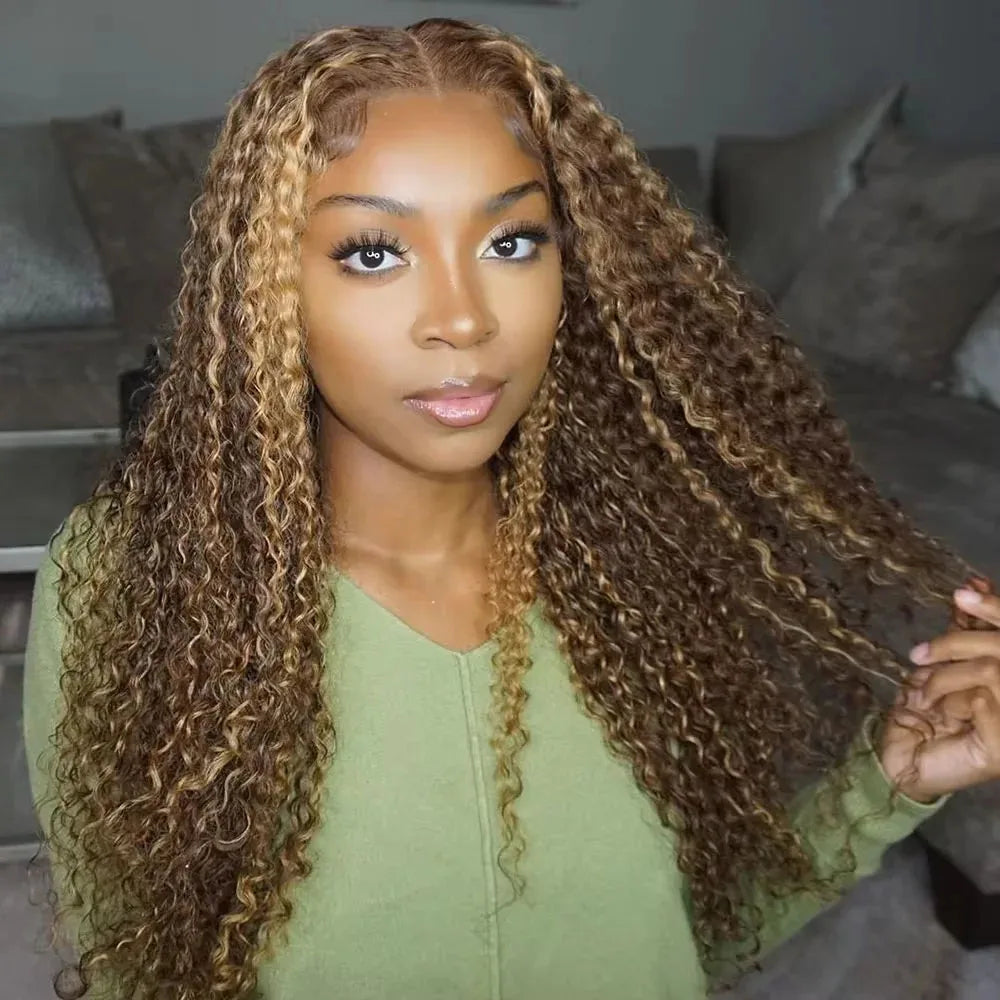 Honey Blonde Deep Wave Lace Front Human Hair Wig for Women