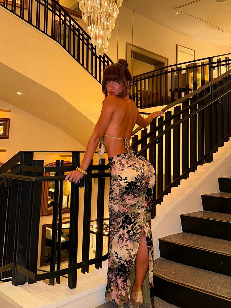 kliou Y2K Print Sexy Women 2 Piece Set Trend Sexy Hot High Street Halter Crop Tanks+Matchig Skirts Mujer Attractive Party Suits