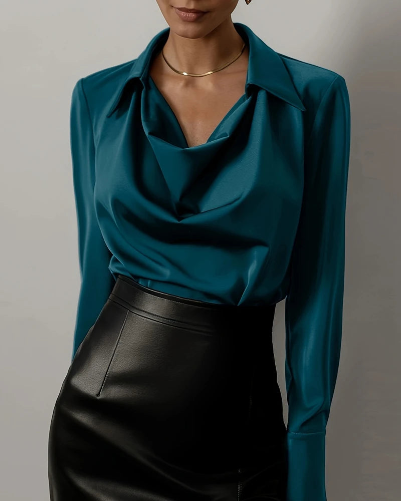 Spring Solid V Neck Long Sleeve Casual Shirt Pullover Top