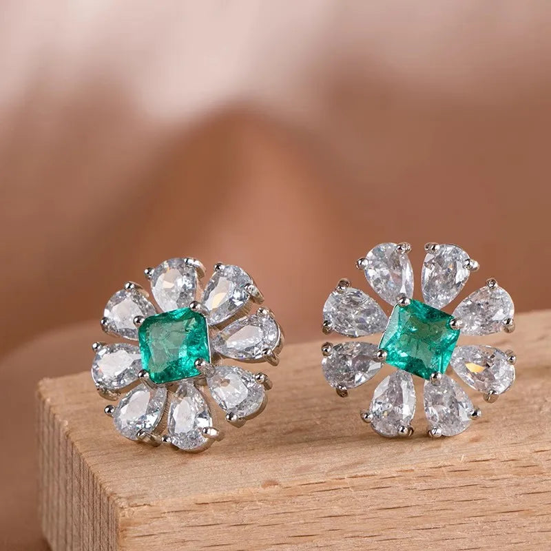 Silver Heart Shape Paraiba Tourmaline Gemstone Stud Earrings For Women Fashion Wedding Statement Jewelry Anniversary Gift