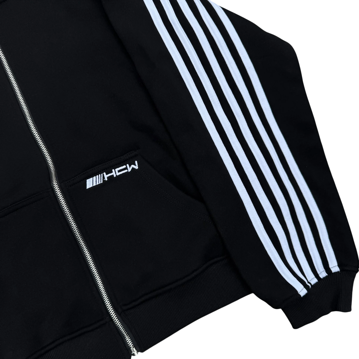 American HCW Retro Striped Zipper Hoodie Y2K Clothes Mens Womens Hip-hop Letter Embroidery Black Oversized Sweatshirt Jacket