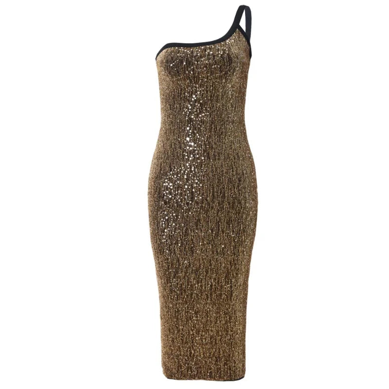 Sexy Dress for Women Fashion New Retro Bead Single Shoulder Sleeve Strap Backless Elastic Party Long Evening Dresses 2025 Summer
