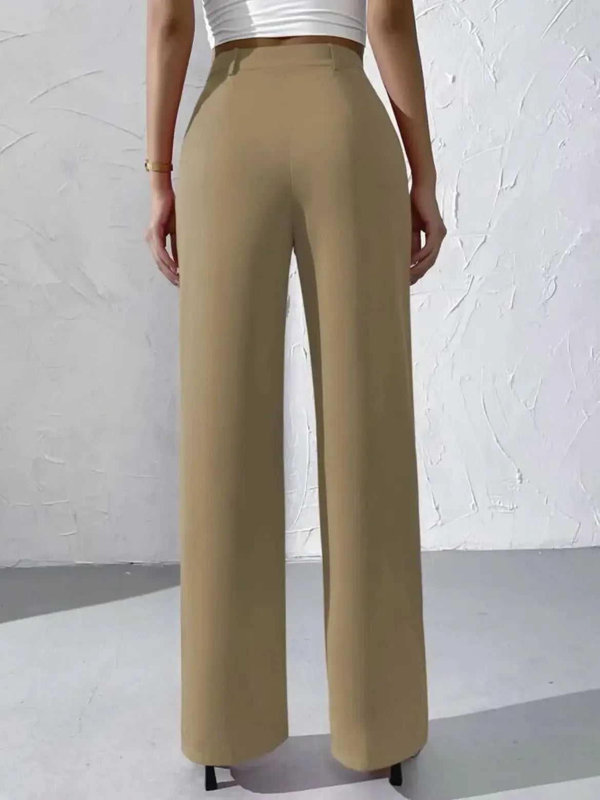 Elegant Pure Color Draped Wide Leg Suit Pants for Women High Waist Long Trousers Fashionable Business Casual Loose Fit