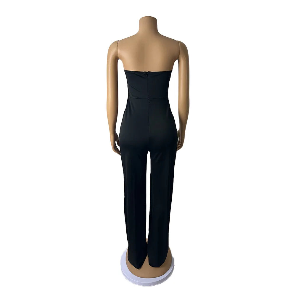 CM.YAYA Elegant Button Strapless Sleeveless Irregular Girl Jumpsuits 2025 Spring Women's Overalls Outfits Night Club One Piece