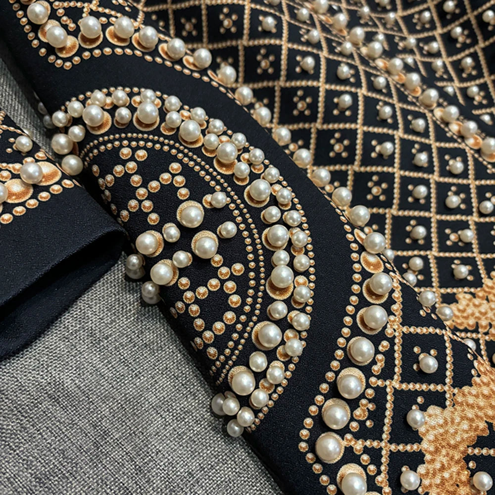 TWOTWINSTYLE Luxury Spliced Pearl Jackets For Women Deep V Neck Long Sleeve High Waist Temperament Jacket Female New KJA502566