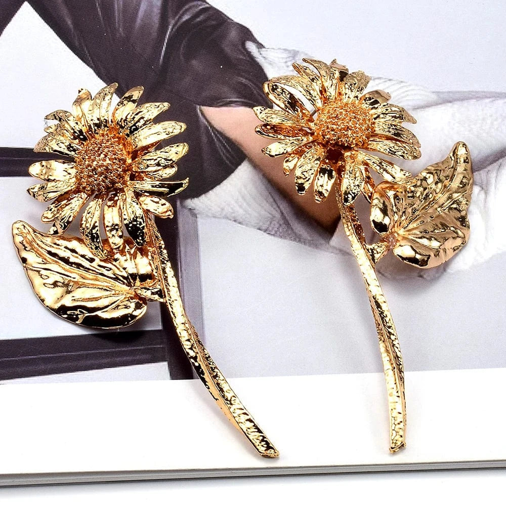 Fashion Plant Flower Drop Earrings For Women Metal Pendant Earrings Bohemian Statement Jewelry Accessories