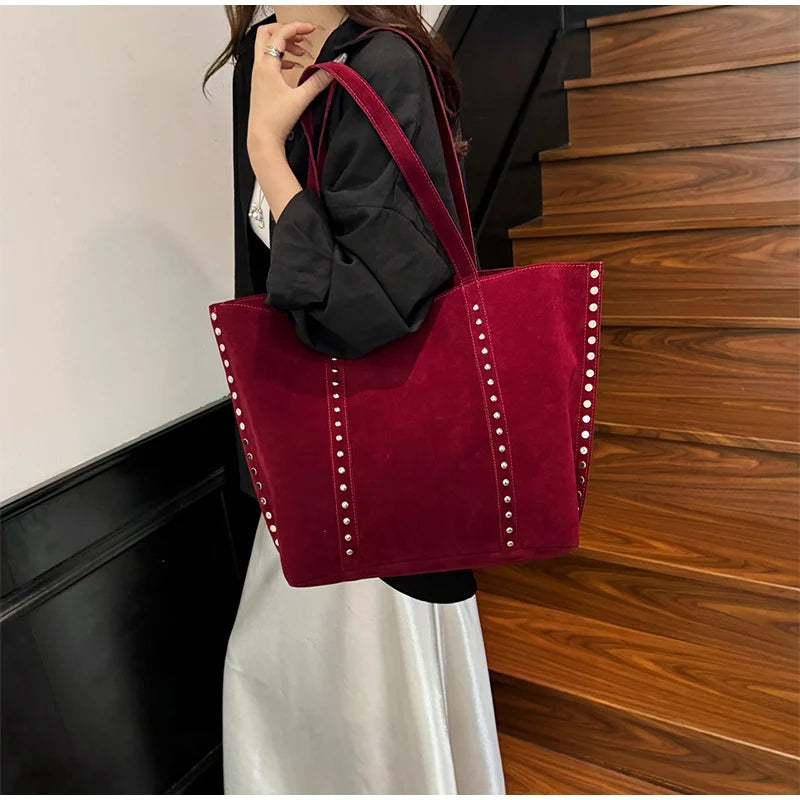 Y2kn Women's Rivet Tote Bag Autumn And Winter New Versatile Casual Shoulder Underarm Bag Brand Designer Fashion Simple Handbag