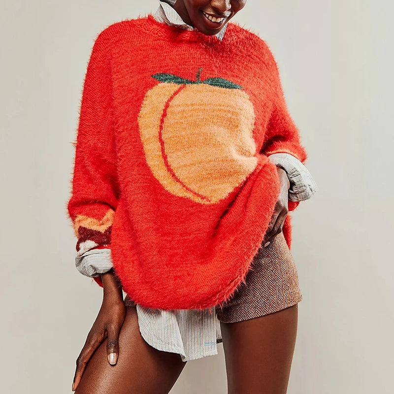 Fashion Printed Commuting Sweater Soft Warm Loose Sweater for Autumn Winter Casual Women's O Neck Long Sleeved Pullover Sweater