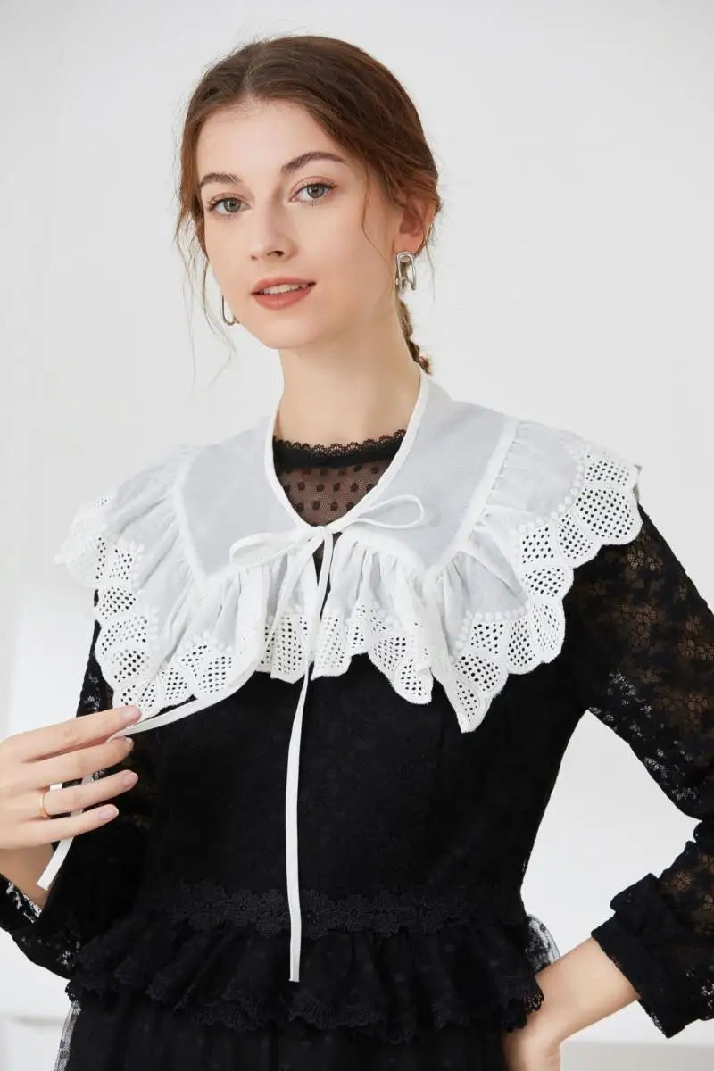 Removable Lace Doll Fake Collar Women Tie Ladies White Shawl Wrap Detachable Embroidered Lapel False Collar Clothes Accessory