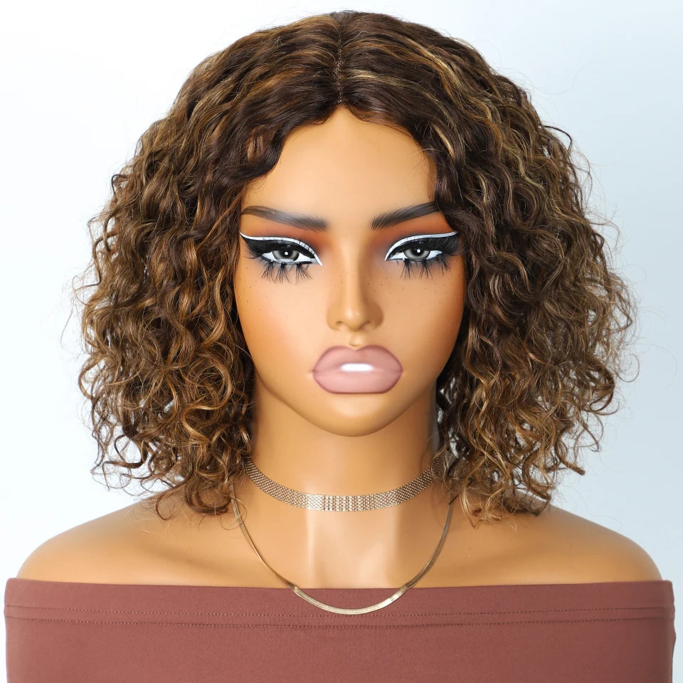 Lekker Gray Short Afro Kinky Curly Bob Middle Part 100% Human Hair Wigs For Women Brazilian Remy Hair Glueless Daily Mom Wigs