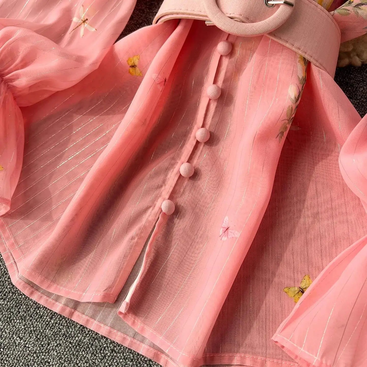Women's Outfits Bright Silk Chiffon Shirt Blouse Top + Belt Shorts Two Piece Sets Summer Holidays Lavender Flower Shorts Suit