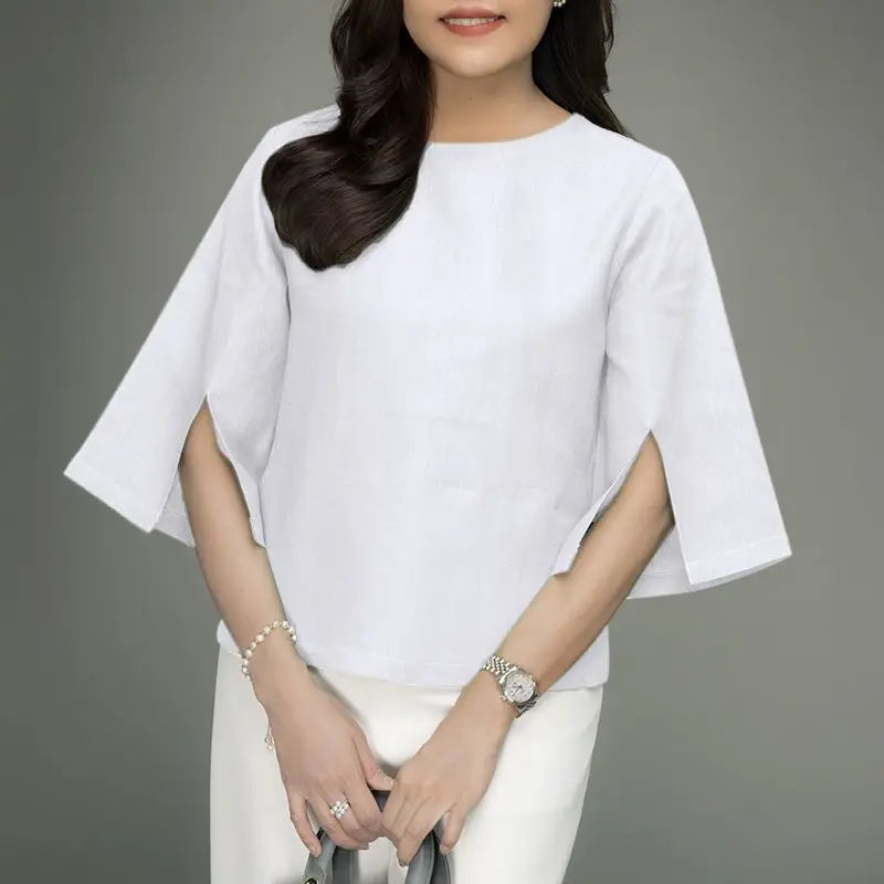 ZANZEA Fashion 3/4 Sleeve Crewneck Blusas Women Solid Blouse Casual Loose Split Cuff Tops 2024 Summer Korean Holiday Tunics