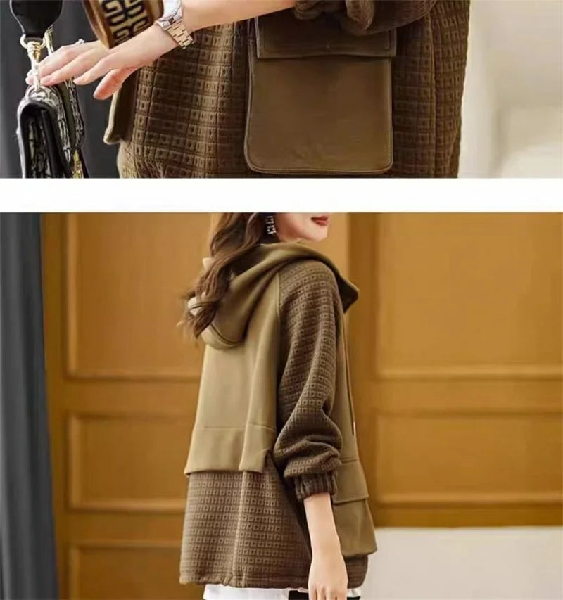 Sweatershirt Japanese Cotton Jacket Women's Autumn And winter New Female Coat Hooded Long-Sleeved Coat Coffee Black Shirt Plus