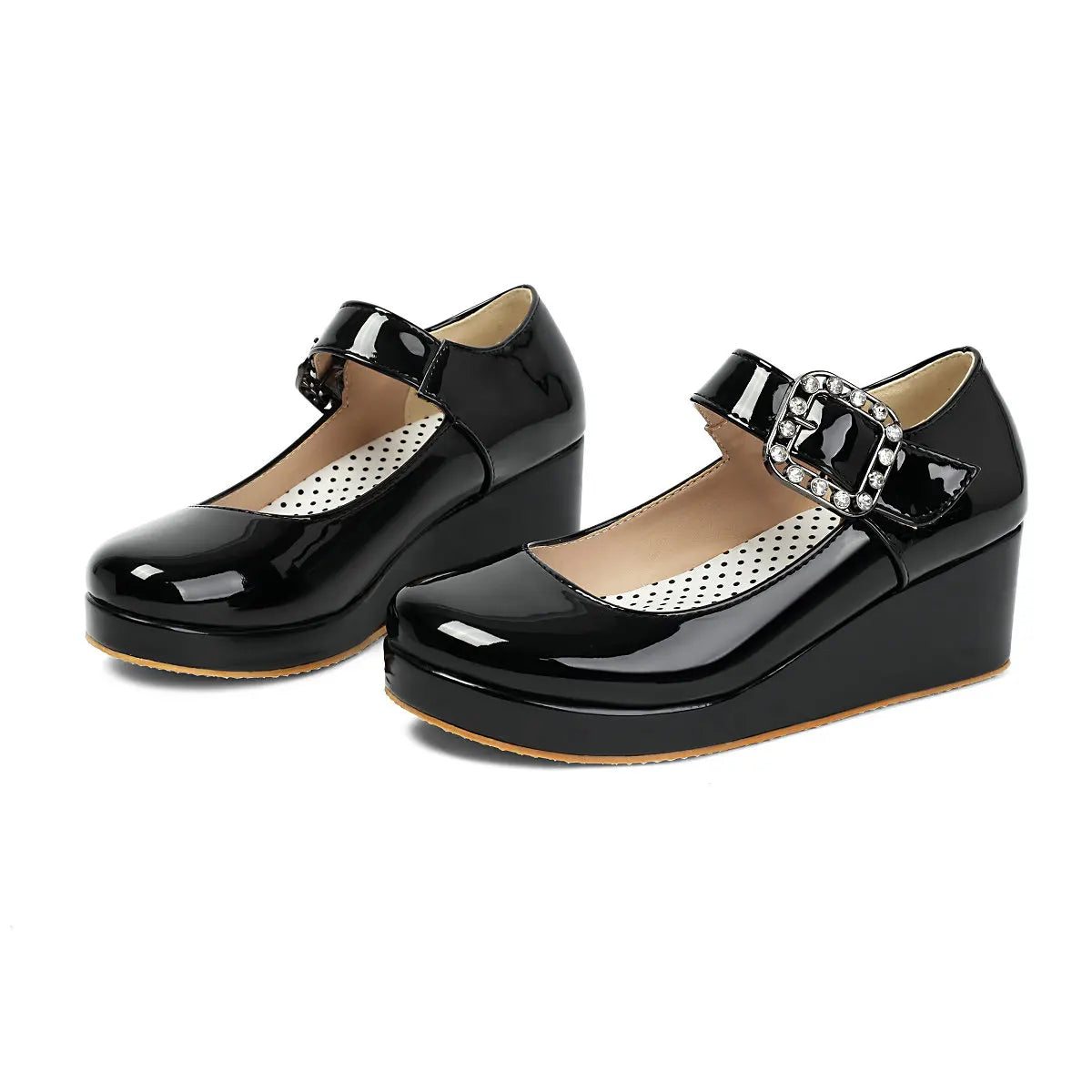 Rhinestone Buckle Platform Mary Jane Wedge Shoes for Women