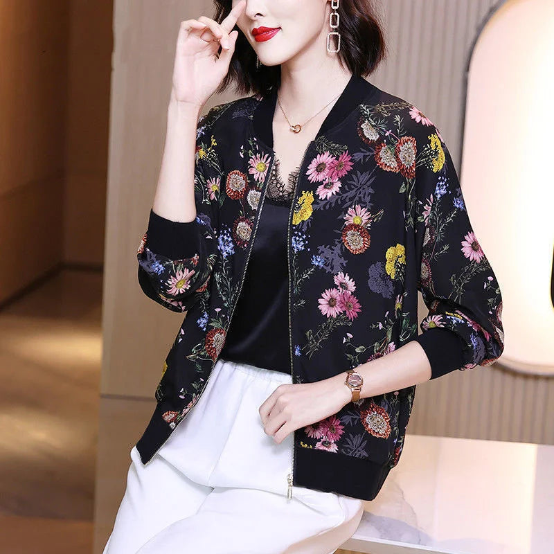 Fashion Print Jacket Female Spring Top 2024Summer UV Protection Joker Short Chiffon Sunscreen Clothing Female Top Thin Shirt Top