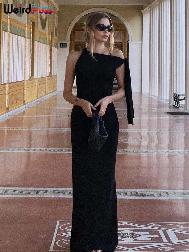 Weird Puss Bandage Dress Woman Summer Sexy Irregular Solid Sheath Chic Stretch Body-Shape Smooth Birthday Party Elegant Bodycon