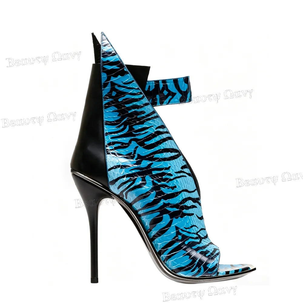 Two Tone Slim Heel Ankle Buckle Open Toe Sandals for Women