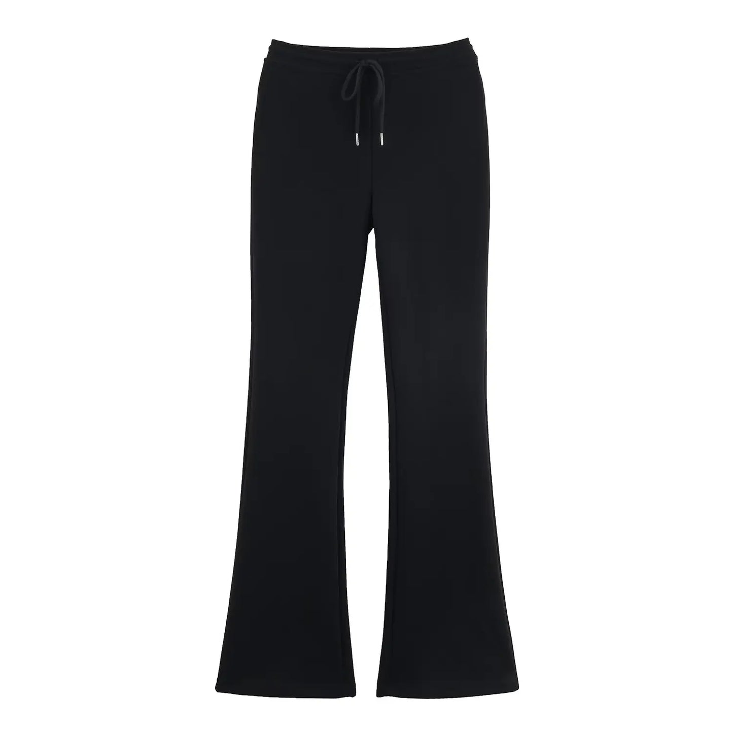 Solid Color Pilot Jacket and Lace-Up Flared Pants Two-Piece Set for Women