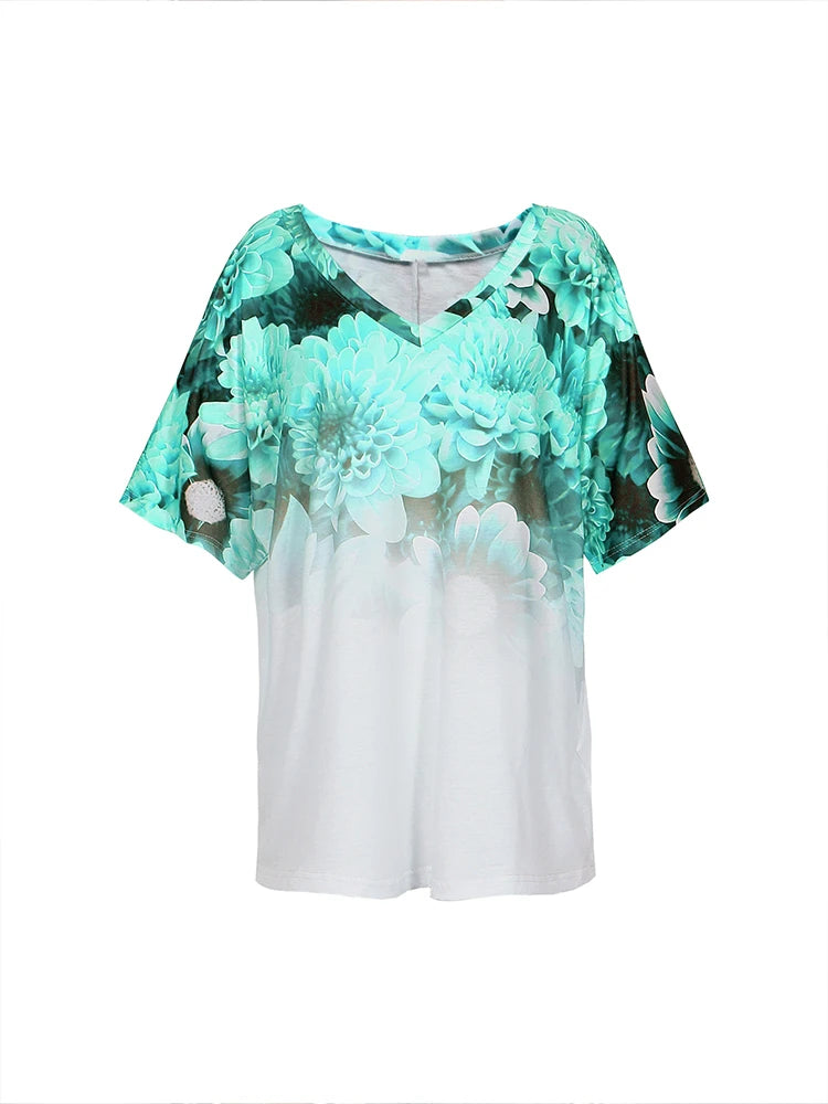 Plus Size Women's V Neck Short Sleeve T Shirt Round Neck Pullover Casual Printed Pattern Summer Best Choice