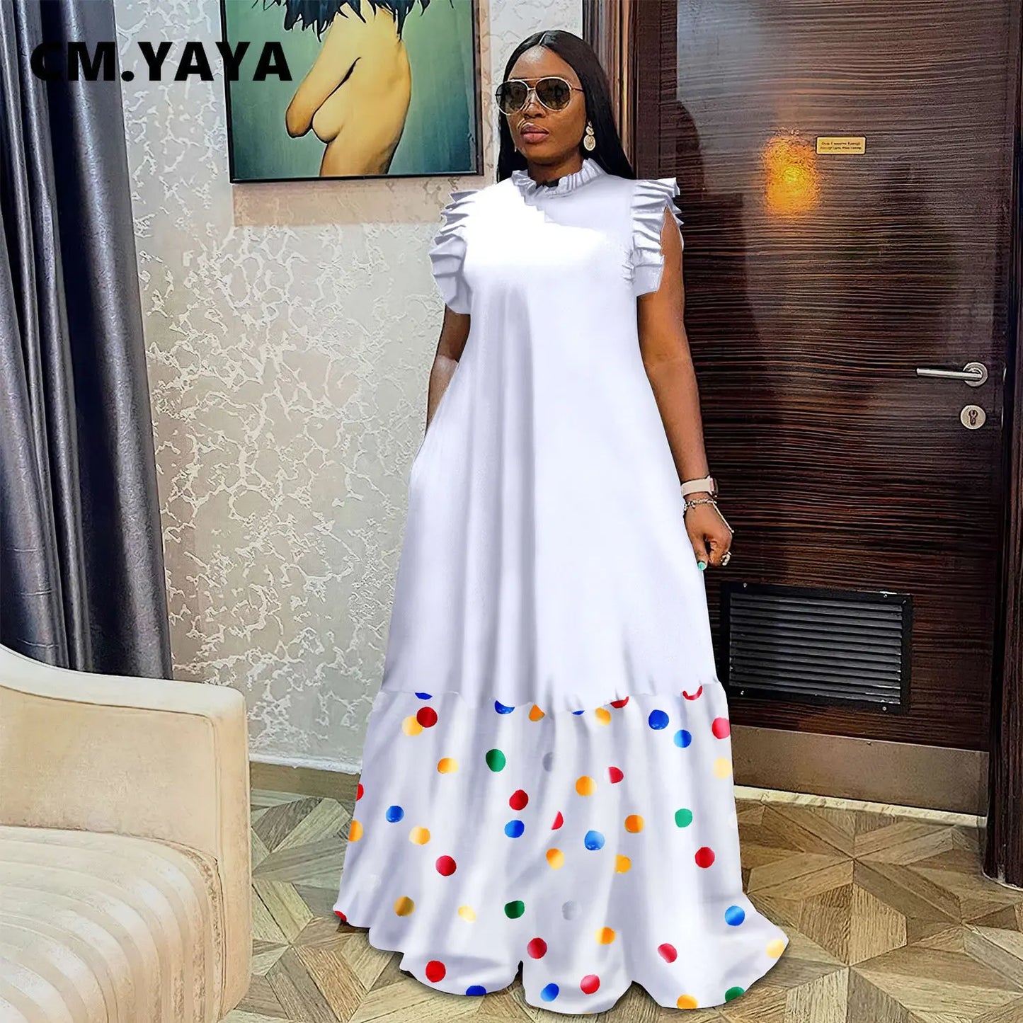 CM.YAYA Women Edible Tree Fungu Camouflage Patchwork Maxi Long Loose A-line  Dress 2023 Vintage INS Evening Dresses Vestidos