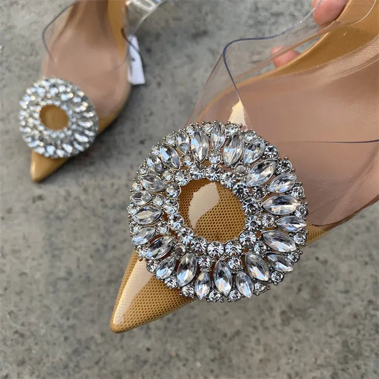 Crystal Pointed Toe High Heel Slingback Sandals for Women