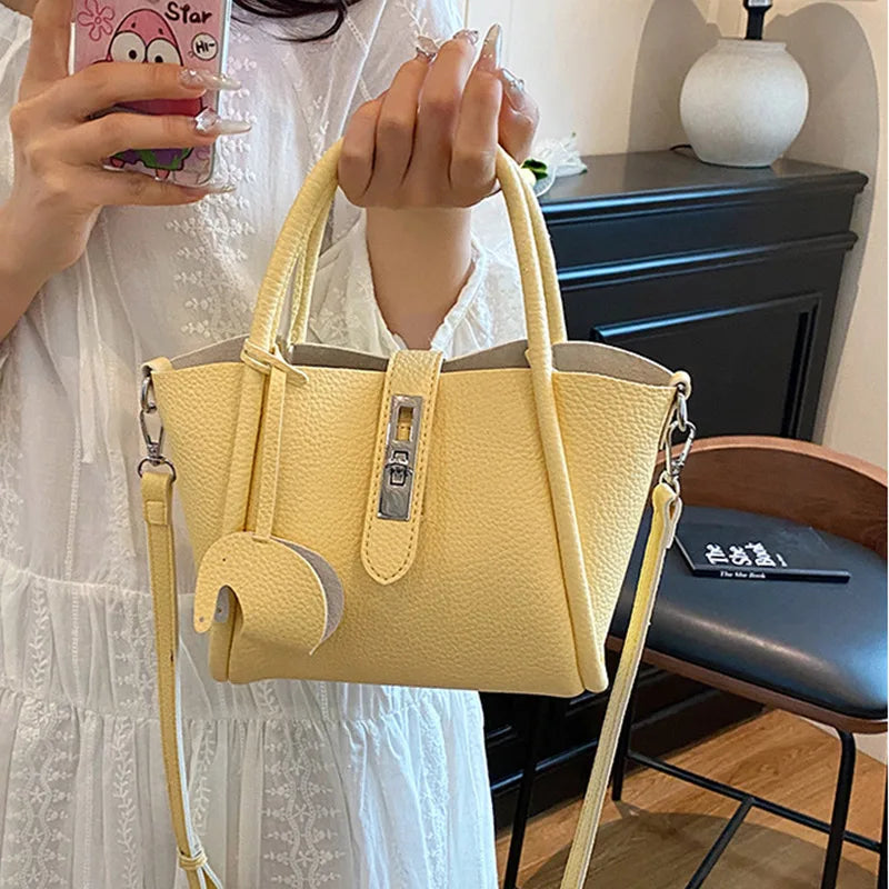 Fashion Design Women Bucket Bag Brand Trendy Basket Bag Versatile Simple Solid Color Texture Women's Bag Shoulder Crossbody Bag