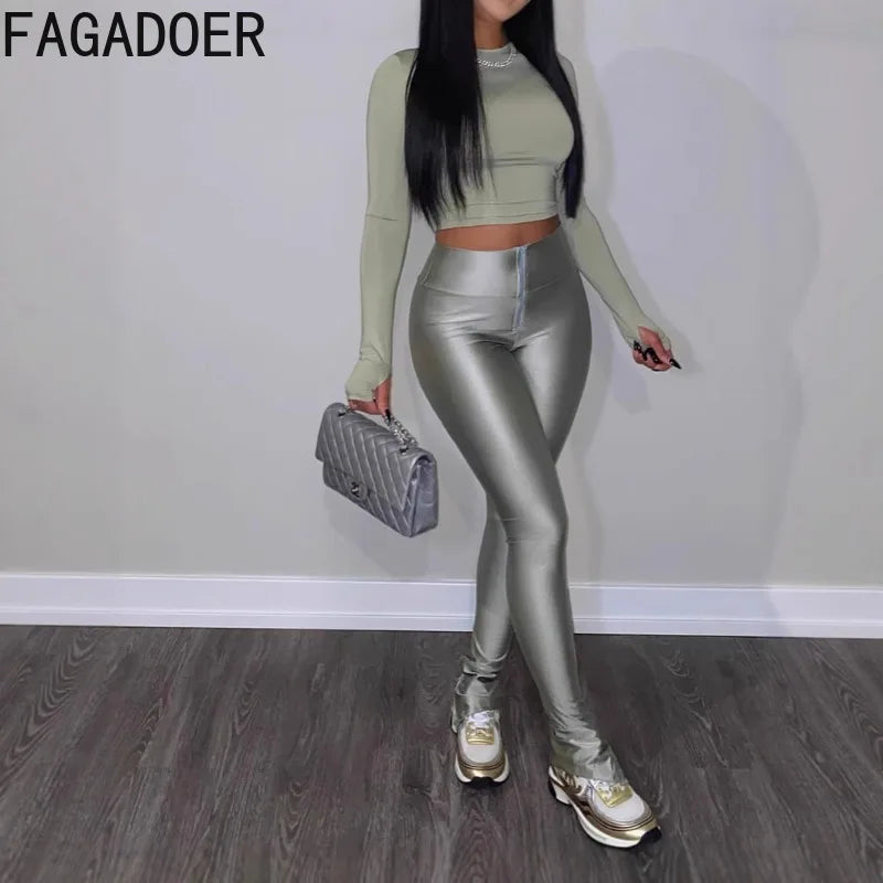 FAGADOER Summer New Fashion Zipper Patchwork Leggings Pants for Woman Solid Color High Waist Bodycon Pants Female Sportswear New
