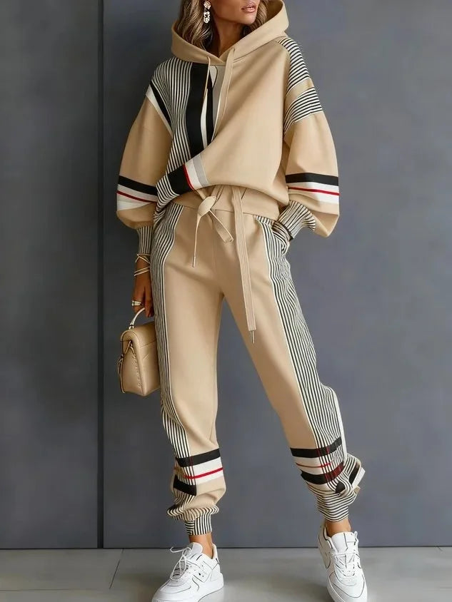 Loose Fit American Stripe Two Piece Loungewear Set for Women