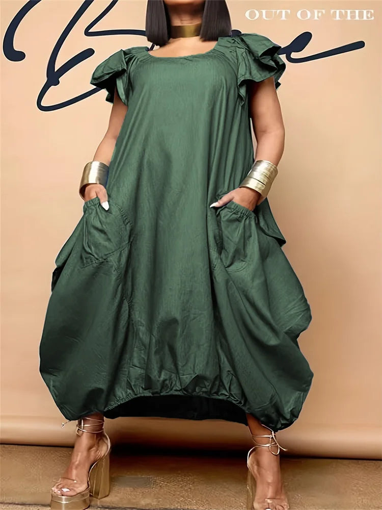 Wmstar Long Dresses for Women 2025 Casual Sweet Solid Color Pockets Loose Summer Clothes Maxi Dresses Wholesale Dropshipping