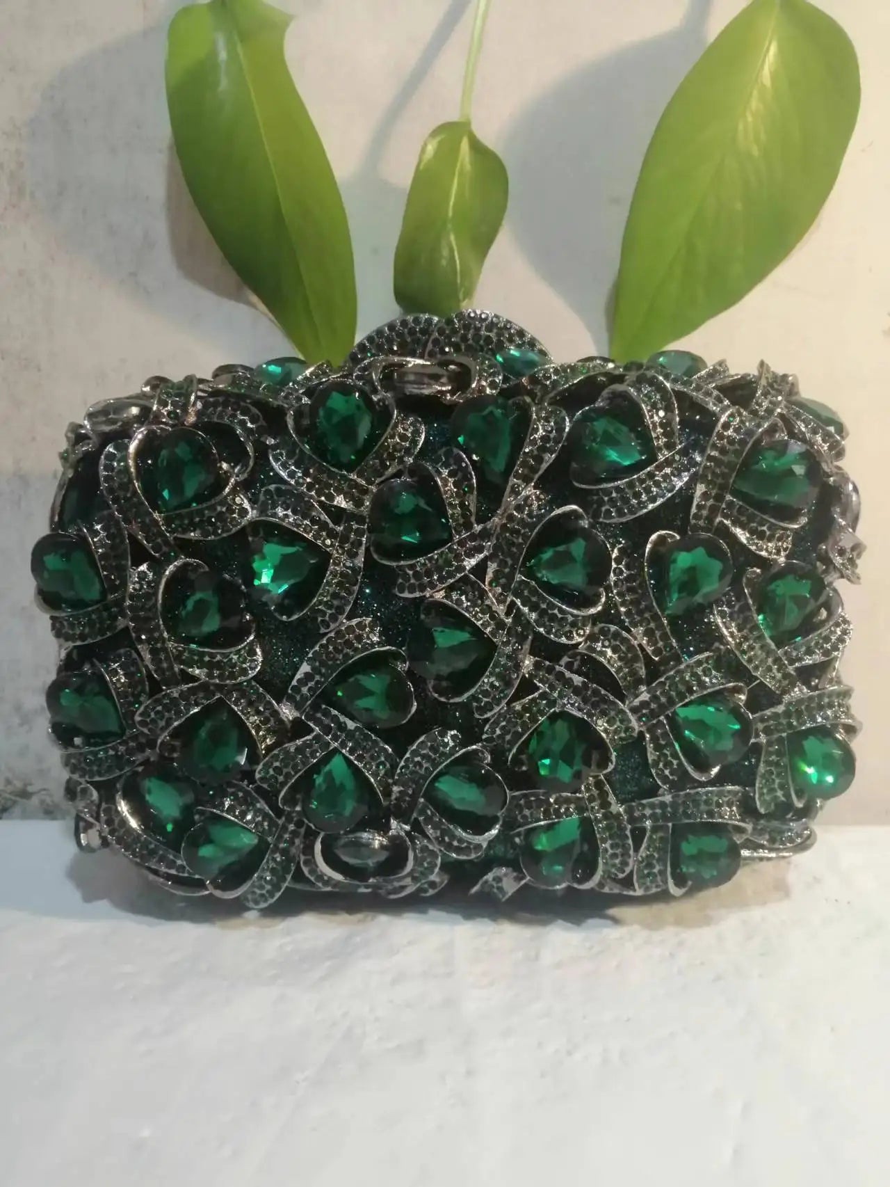 Women Gold/Silver/Green Big Stones Clutch Purse Lady Evening Bags Wedding Party Rhinestone Handbags Ladies Gala Clutches Bags