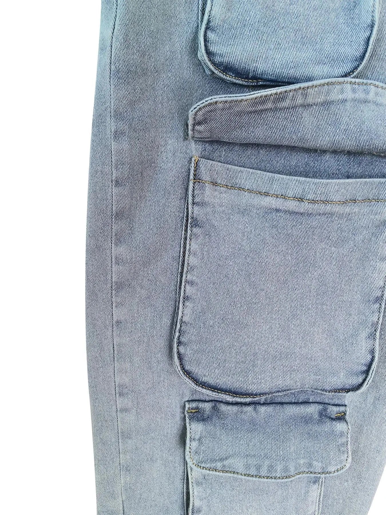 Multi Pockets Jeans Cargo Pants Sexy Women High Waist Elegant Streetwear Denim Casual Straight Trousers