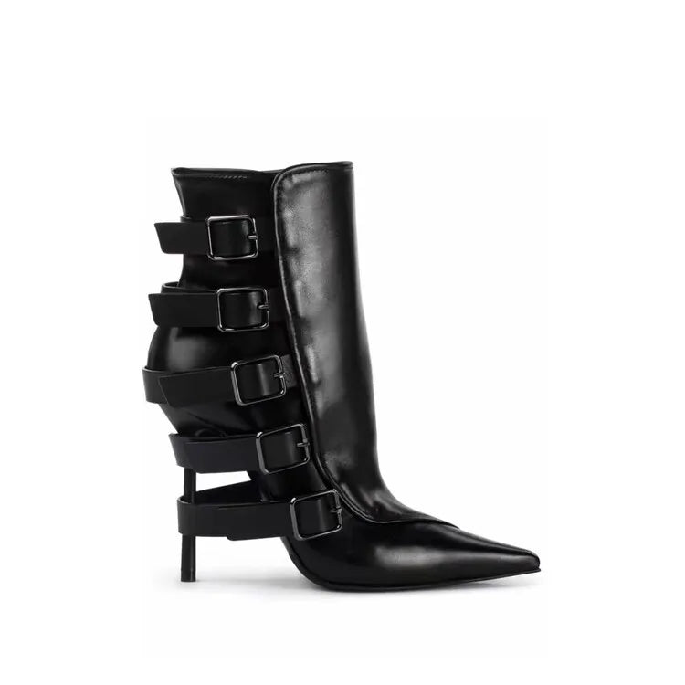 Western Style Pointed Toe Ankle Boots With Thin Heels And Buckles for Women