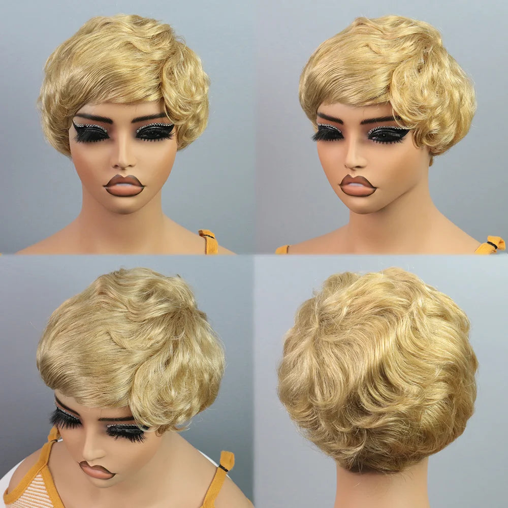 Short Bob Wig Human Hair for Black Women Pixie Cut wigs Human Hair Wig Glueless Wig None Lace Front Wig with Bangs Natural Black
