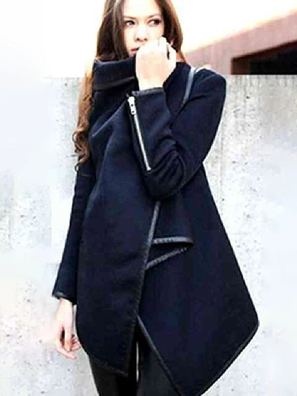 Beautyblue Casual Asymmetric Jackets Fashion Long Sleeves Jackets Elegant Split-Joint High-Neck Women's Coats Clothes Female