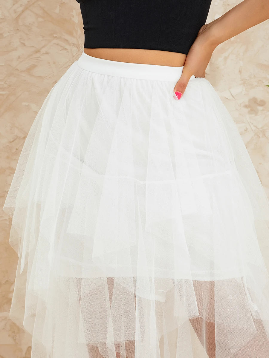 Women Tutu Tulle Skirt Elegant High Waist Mesh Tiered Layered Half Skirt Female Prom Party Midi Skirt for Summer Fairycore Y2K